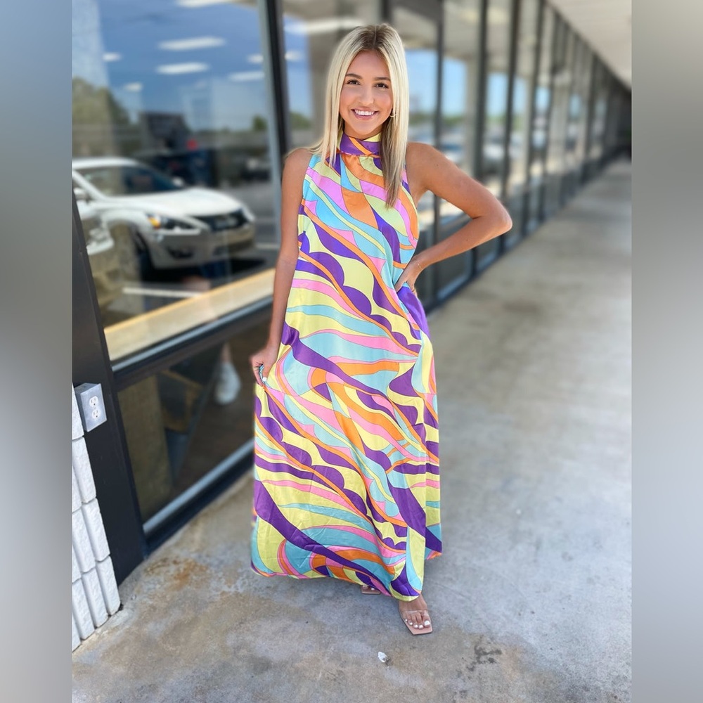 Karlie Colorful Abstract Maxi Dress